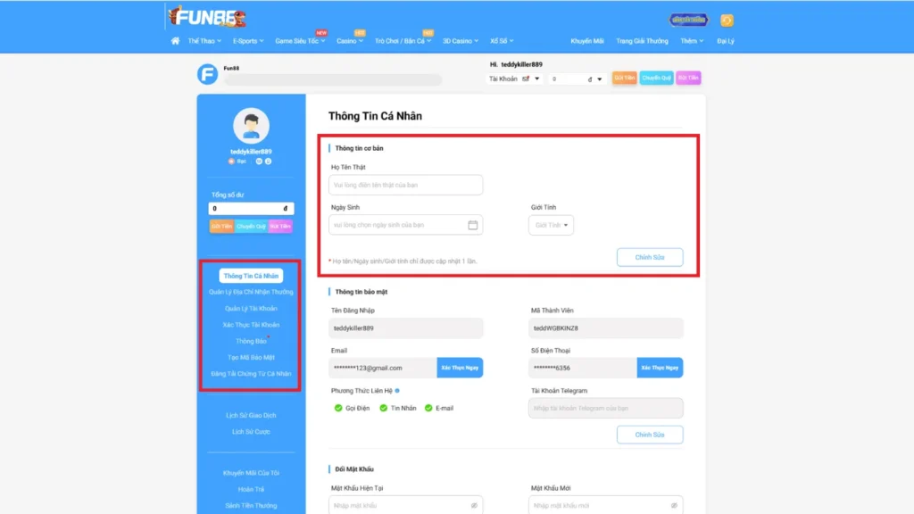 Cập nhật thông tin Fun88 bằng máy tính 2