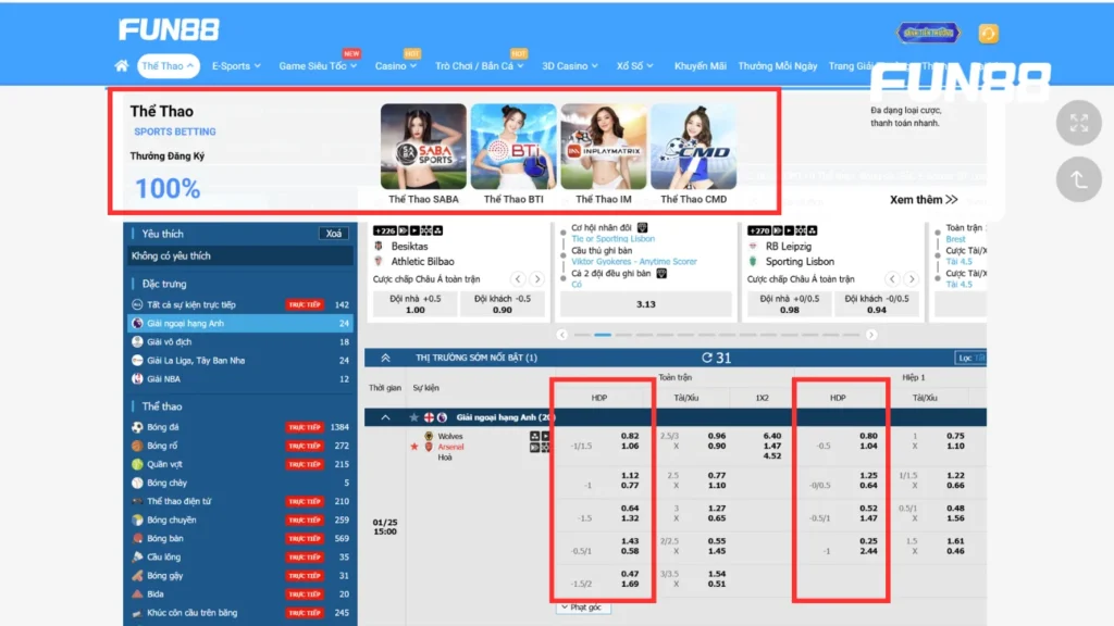 Chơi kèo chấp tại Fun88