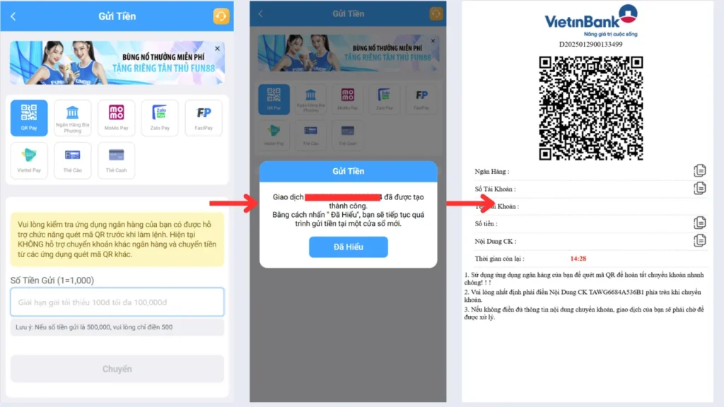 Hướng dẫn nạp tiền Fun88 qua mã QR