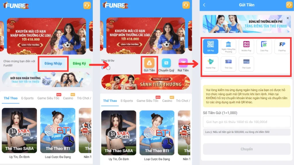 Hướng dẫn đăng nhập vào nạp tiền Fun88