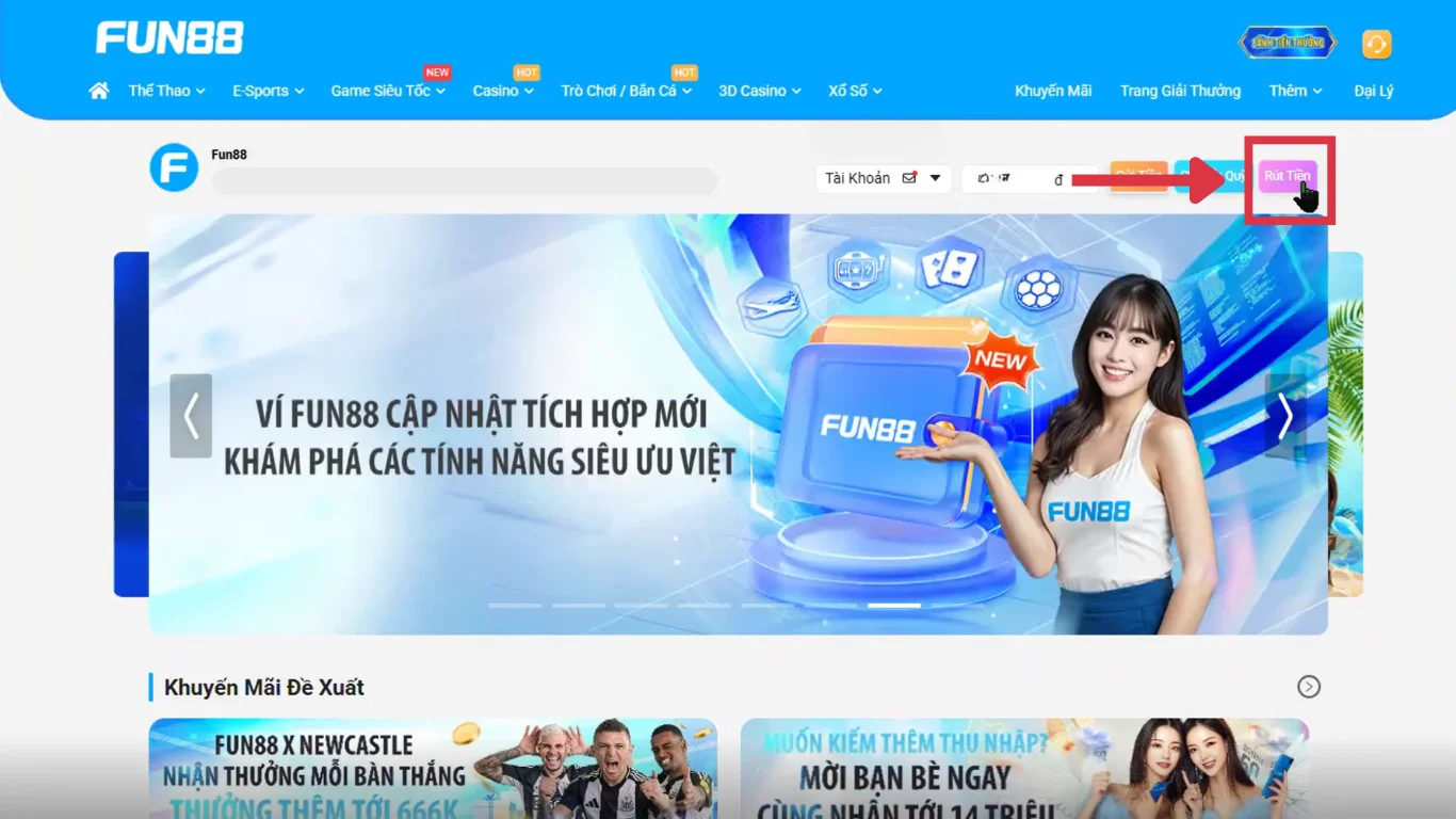 Đăng nhập và chọn lệnh rút tiền