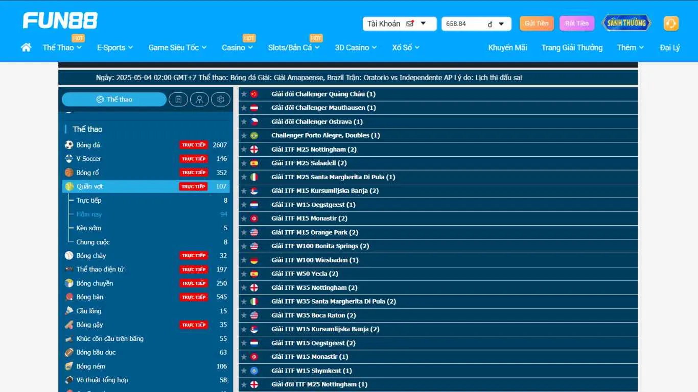 Các giải đấu tại FUN88