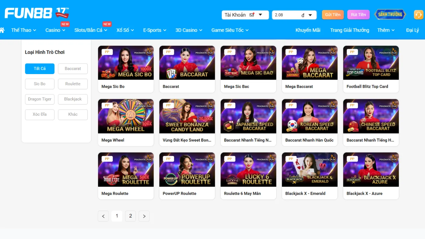 FUN88 cung cấp đa dạng các thể loại trò chơi