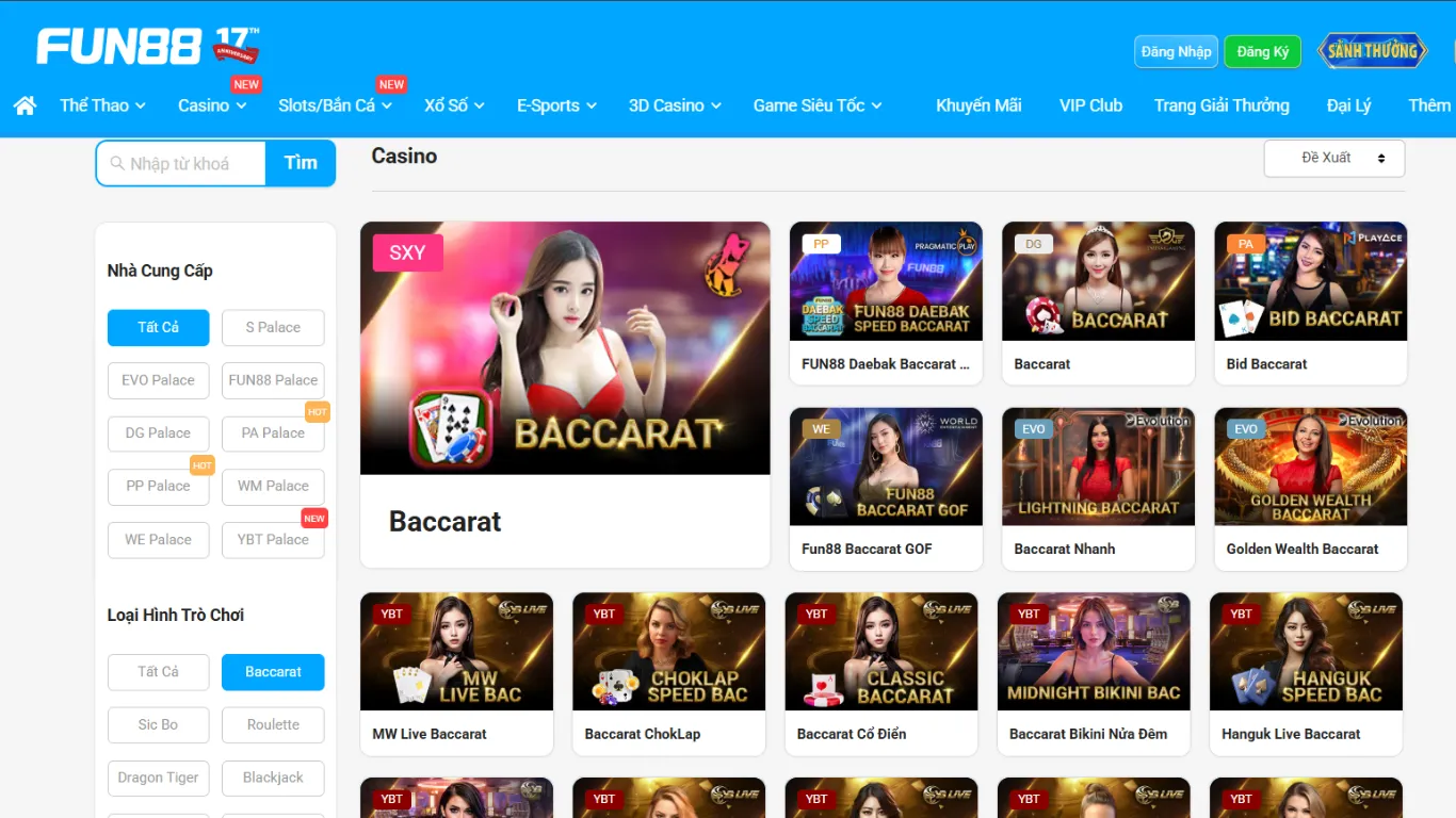 Đa dạng các biến thể Baccarat cho bạn lựa chọn tại FUN88